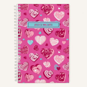 Niedliche Liebe Doodle Sweet Heart Pattern Pink Notizbuch