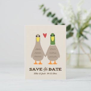 Niedliche Liebe Ducks Hochzeit Speichern Sie die A Ankündigungspostkarte