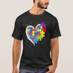 Niedliche Liebe Farbenfrohe Puzzle Piece Herz Auti T-Shirt