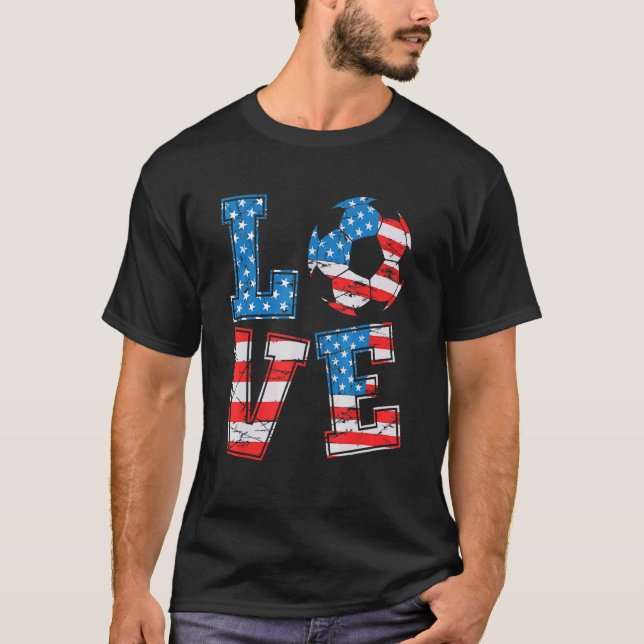 Niedliche Liebe Fußball US-Flagge Frauenfußball1 T-Shirt (Vorderseite)