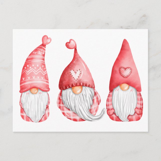 Niedliche Liebe Gnomes Valentines Feiertagspostkarte (Vorderseite)