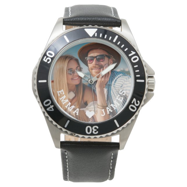 Niedliche Liebe Herz Foto Paare Personalisierte Na Armbanduhr (Vorderseite)