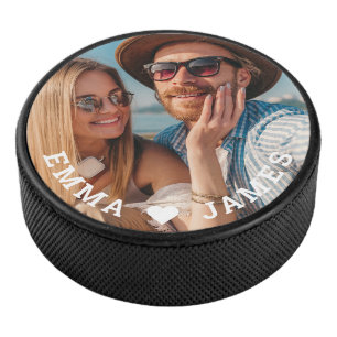 Niedliche Liebe Herz Foto Paare Personalisierte Na Eishockey Puck