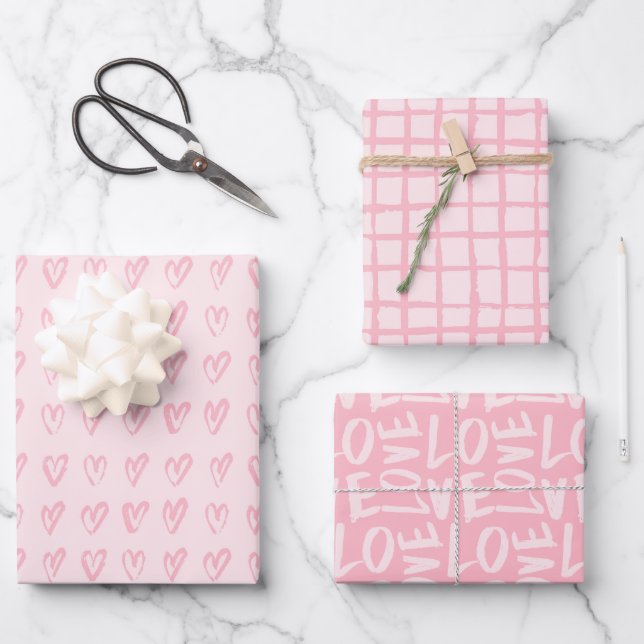 Niedliche Liebe  Herz in Rosa Geschenkpapier Set (Vorderseite)