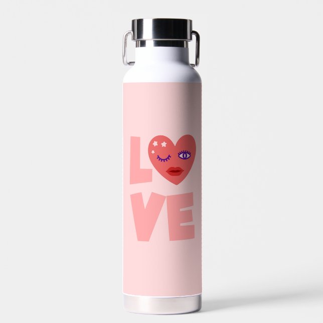 Niedliche Liebe Herz-Rosa Cartoon Muster Trinkflasche (Vorne)