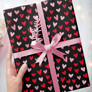 Niedliche Liebe Herz Rosa, Rot und Schwarz Geschenkpapier