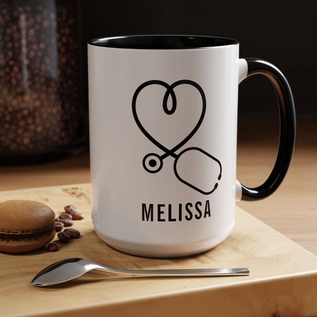Niedliche Liebe Herz Stethoskop Personalisiert Nam Tasse (Cute Love Heart Stethoscope Personalized Name Mug)
