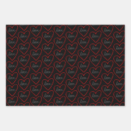 Niedliche Liebe Herzmuster auf schwarz, blau und l Geschenkpapier Set