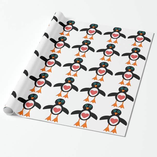 Niedliche Liebe Herzpinguin Geschenkpapier (Ungerollt)