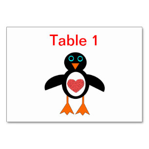 Niedliche Liebe Herzpinguin individuell anpassbare Tischnummer