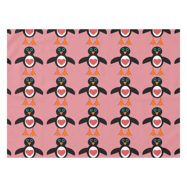 Niedliche Liebe Herzpinguin Tischdecke (Vorderseite (Horizontal))