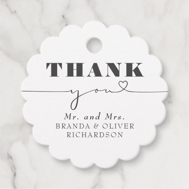 Niedliche Liebe Herztext Danke Hochzeit Geschenkanhänger (Vorderseite)