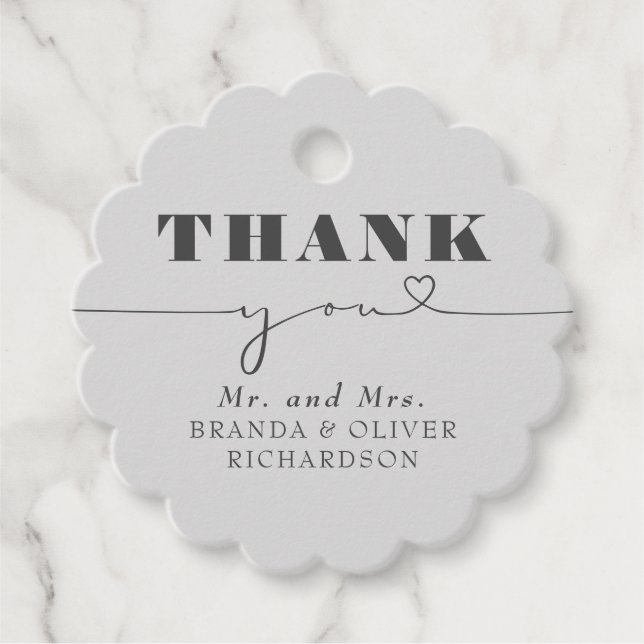 Niedliche Liebe Herztext Hochzeit Vielen Dank Geschenkanhänger (Vorderseite)