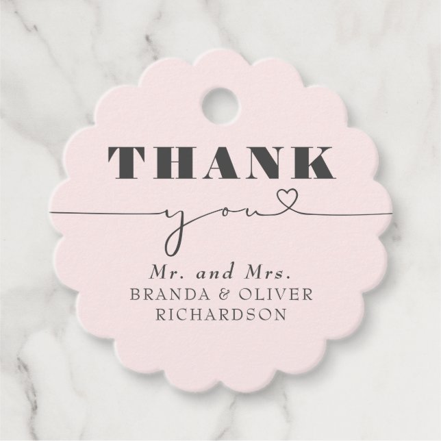 Niedliche Liebe Herztext Rosa Hochzeit Danke Geschenkanhänger (Vorderseite)