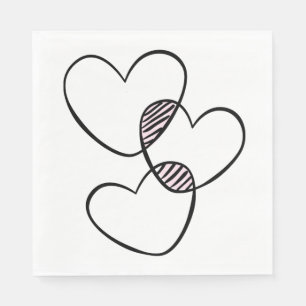 Niedliche Liebe Hört Rosa Schwarz-weiße Hochzeit Serviette