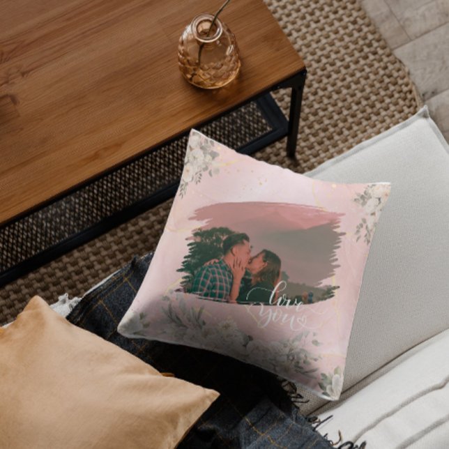 Niedliche Liebe Ihr Foto für ein paar rosa Blüten Kissen (Von Creator hochgeladen)