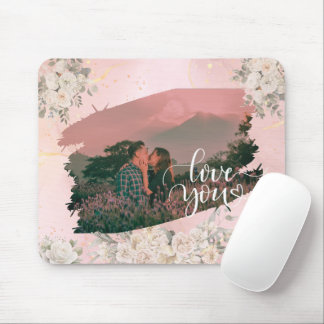 Niedliche Liebe Ihr Foto für ein paar rosa Blüten Mousepad