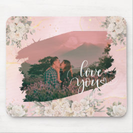 Niedliche Liebe Ihr Foto für ein paar rosa Blüten Mousepad
