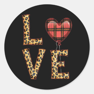 Niedliche Liebe Kariert Heart Leopard Valentinstag Runder Aufkleber