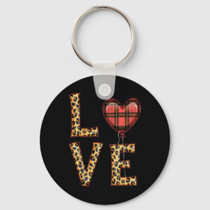 Niedliche Liebe Kariert Heart Leopard Valentinstag Schlüsselanhänger