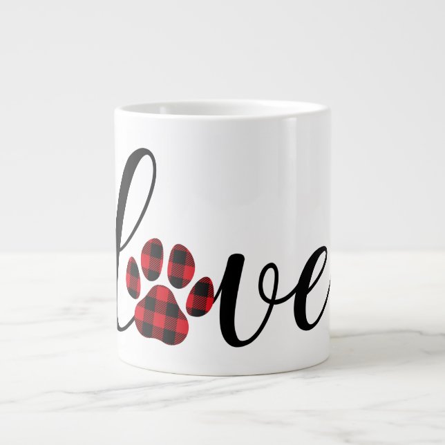 Niedliche Liebe Kariert Paw Print Extravagant Typo Jumbo-Tasse (Vorderseite)