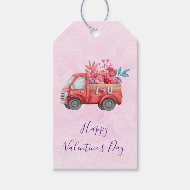 Niedliche Liebe LKW Befördern Valentinische Goodie Geschenkanhänger (Vorderseite)