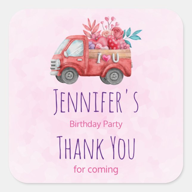 Niedliche Liebe LKW LKW Lkw Lkw Lkws und Blume Par Quadratischer Aufkleber (Vorderseite)