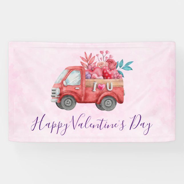Niedliche Liebe LKW mit Herzkargo Valentine Banner (Horizontal)