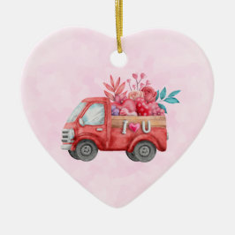 Niedliche Liebe LKW mit Herzkargo Wasserfarbe Keramik Ornament
