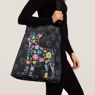 Niedliche Liebe Mein Boston Terrier Blumendesign Tragetaschen Mit Langen Trägern