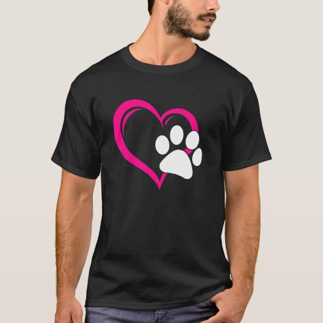 Niedliche Liebe mein Hund Welpe Katze Paw Herz T-Shirt (Vorderseite)