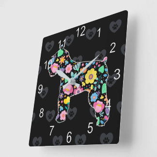 Niedliche Liebe Mein Schnauzer Blumendesign Quadratische Wanduhr
