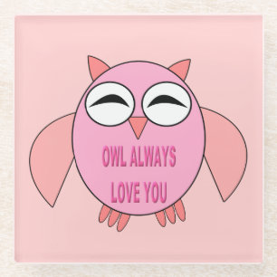 Niedliche Liebe Nachricht Owl Glass Untersetzer