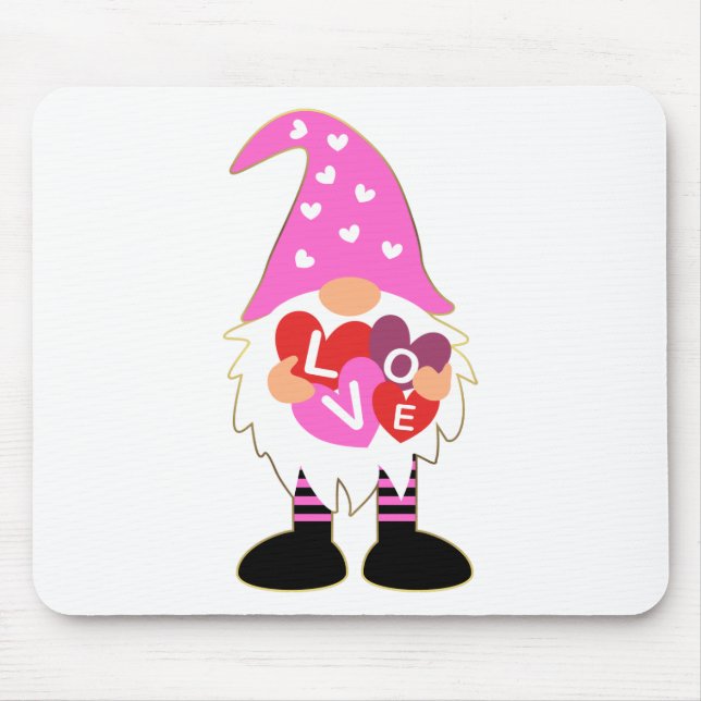 Niedliche LIEBE Rosa Herz Valentine Gnome Mousepad (Vorne)