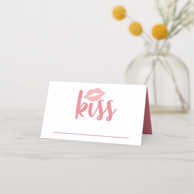 Niedliche Liebe Rosa Lipstick Kiss Wedding Brautpa Platzkarte (Vorderseite)