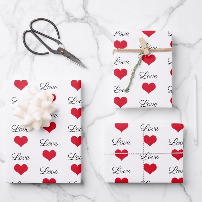 Niedliche Liebe Rot und Weiß Geschenkpapier Set (Vorderseite)