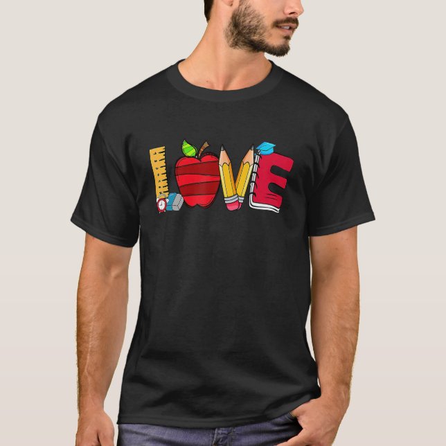 Niedliche Liebe Schule äpfelt zurück zum Schullehr T-Shirt (Vorderseite)