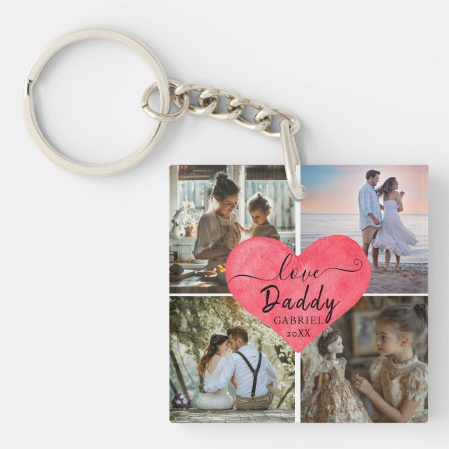 Niedliche Liebe Sie 'Daddy' Custom Foto Collage He Schlüsselanhänger (Vorderseite)