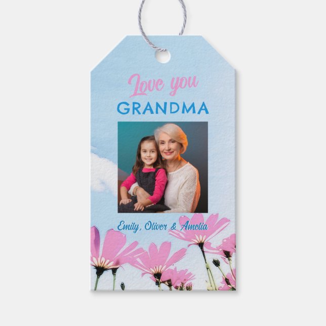 Niedliche Liebe Sie Oma Pink Blume Foto Geschenkanhänger (Vorderseite)