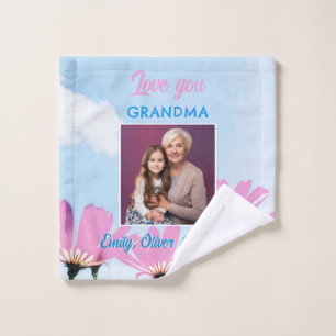 Niedliche Liebe Sie Oma Pink Blume Foto Waschlappen