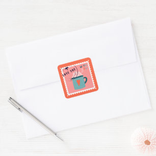 Niedliche Liebe Sie rosa Briefmarke Quadratischer Aufkleber