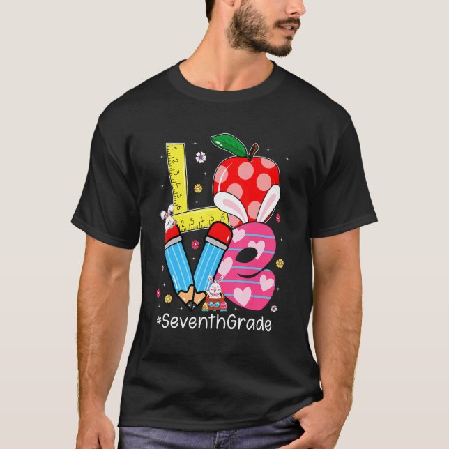 Niedliche Liebe Siebte Klasse Lehrer Bunny East T-Shirt (Vorderseite)