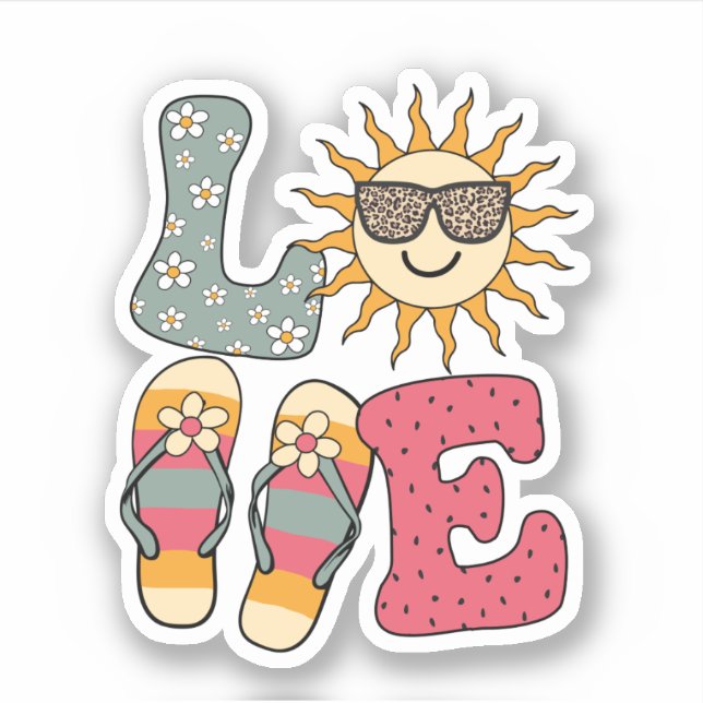 Niedliche Liebe Sommersonne Flip Flops Beach Aufkleber (Vorderseite)