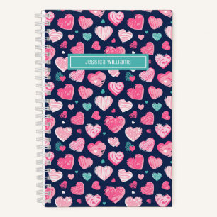 Niedliche Liebe Sweet Heart Pattern Navy Blue Pink Notizbuch