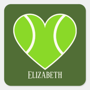 niedliche Liebe Tennisherz Name Quadratischer Aufkleber