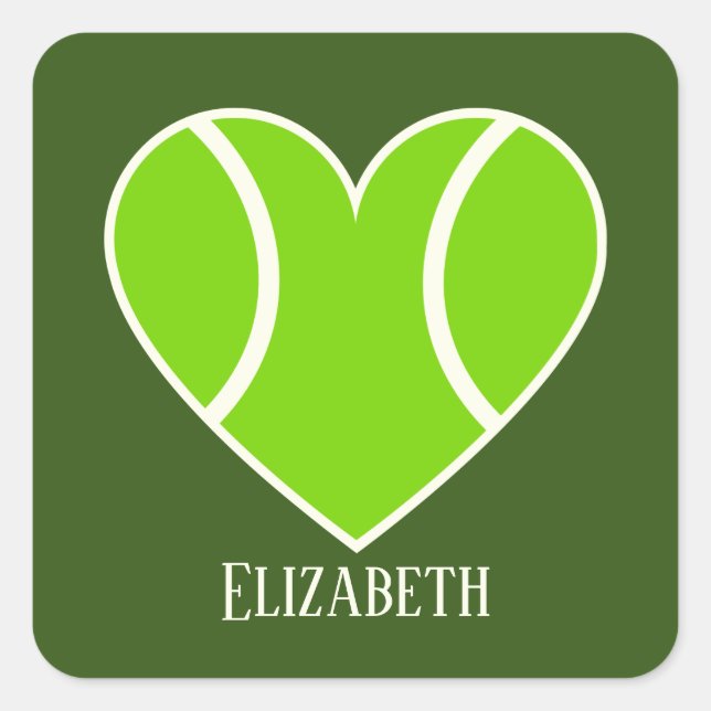 niedliche Liebe Tennisherz Name Quadratischer Aufkleber (Vorderseite)