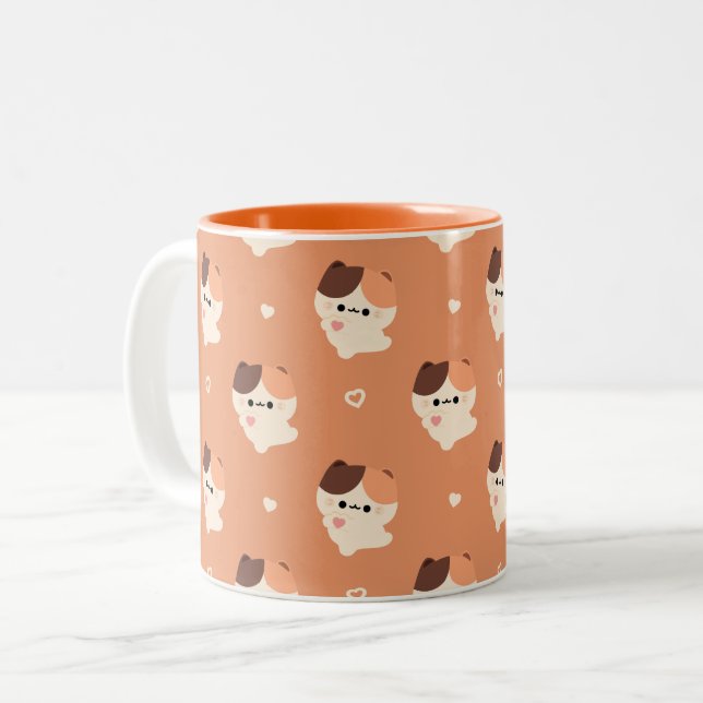 Niedliche Liebe Tortie Cat Zweifarbige Tasse (Vorderseite Links)