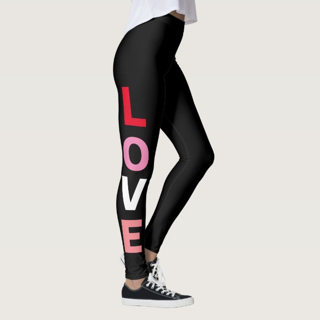 Niedliche Liebe Typografie Rosa Schwarze Valentine Leggings (Rechts)