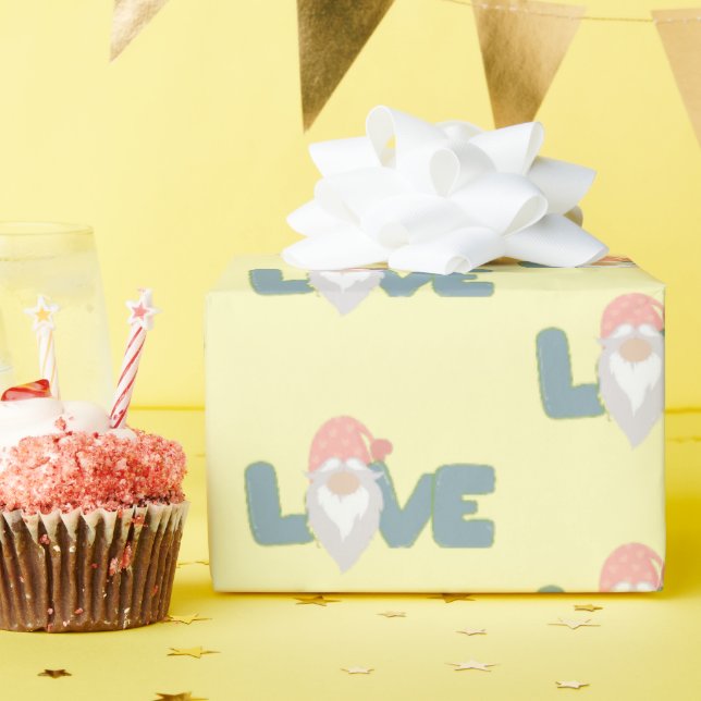 Niedliche Liebe Valentinstag Gnome Pink Yellow Gra Geschenkpapier (Geburtstagsparty)