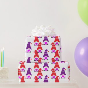 Niedliche Liebe Valentinstag Gnome Red Schwarz-wei Geschenkpapier